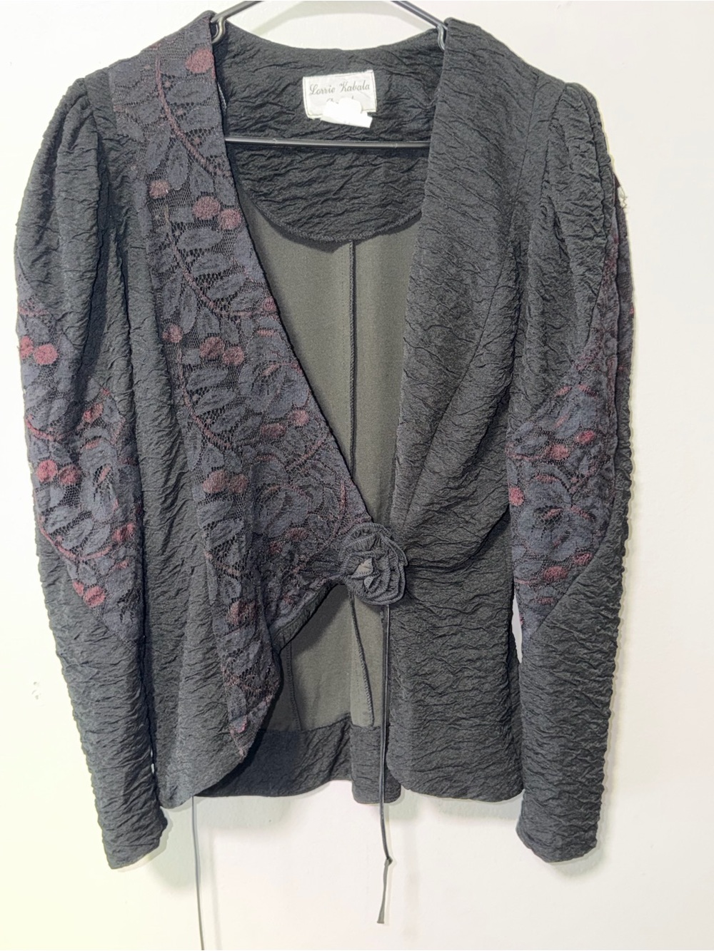 Laurie Felt Black Textured Jacket with Subtle Plum Floral Detail